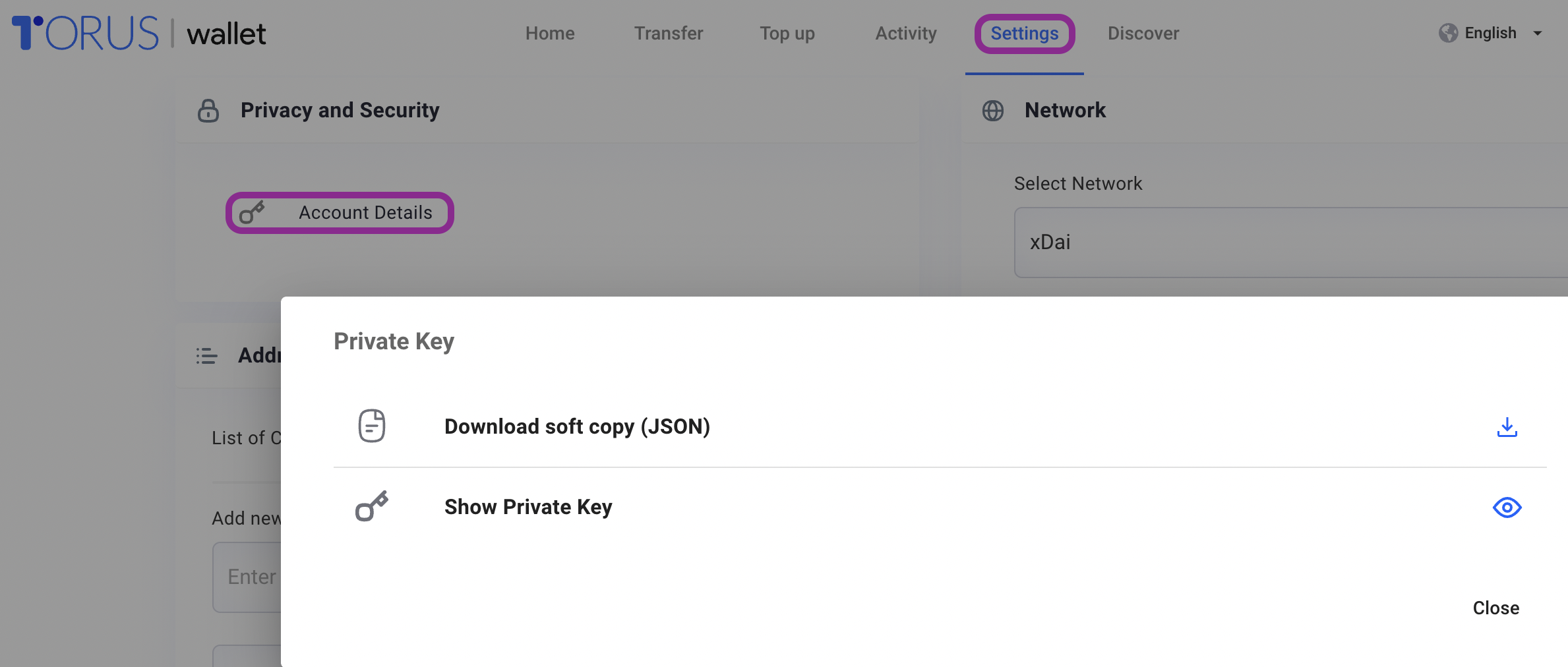 Download Private Key in Torus