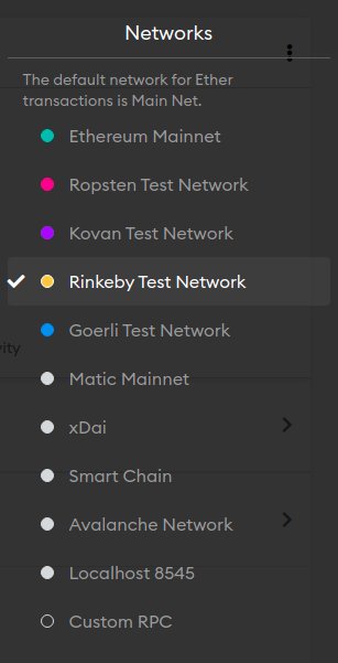 Selecting the Rinkeby Network